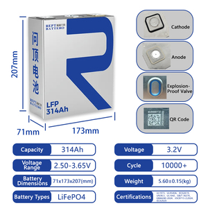 -30 ℃   sampai 60 ℃   Sel Baterai Lithium Prismatik Lifepo4 3.2V 314Ah REPT Temperatur Kerja untuk Sistem Penyimpanan Energi Industri - Product Image 2