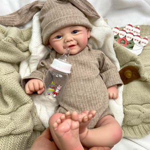 Muñeca Bebé Reborn Sonriente <span class=keywords><strong>de</strong></span> <span class=keywords><strong>Silicona</strong></span> <span class=keywords><strong>de</strong></span> 18" <span class=keywords><strong>con</strong></span> Boca Abierta, Lindo Juguete <span class=keywords><strong>de</strong></span> Simulación <span class=keywords><strong>con</strong></span> <span class=keywords><strong>Ojos</strong></span> <span class=keywords><strong>Abiertos</strong></span>, Regalo para Niños - Product Image 1