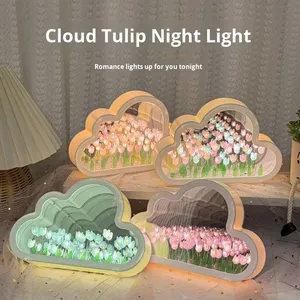 Cloud Mirror <strong>Tulip</strong> Flower Sea Small Night Light DIY Handmade Birthday Gift for Girl Best Friend Meaningful Battery Included - Product Image 4