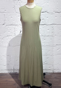 Light Olive Green Ribbed <strong>Knit</strong> Stand-Collar Button-Front Two-Piece Style Long-Sleeve Maxi <strong>Dres</strong> - Product Image 3