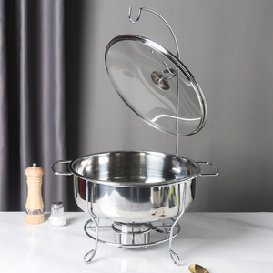 Suministros de hotel de lujo restaurante platos redondos ovalados chaffing buffet calentador de comida tapa de vidrio catering acero inoxidable con colgante - Product Image 2