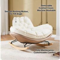 Chaise à bascule moderne d'intérieur, dossier haut, marron foncé, tissu, acier, bois, réglable, intérieur/extérieur, comprend un pouf