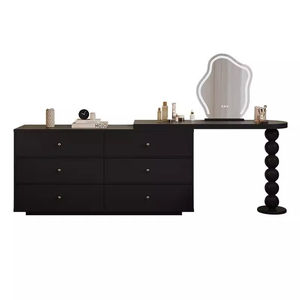 Table de toilette moderne de luxe noire avec tiroirs de rangement, miroir LED, installation flexible gauche-droite, coiffeuse - Product Image 1