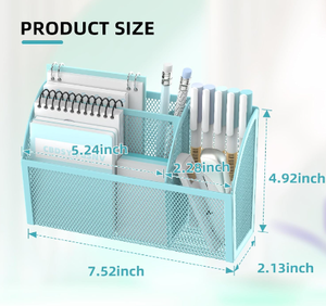 Magnetic Desk <b>Organizer</b> 3 Compartment Metal Mesh Pen Holder for Locker Whiteboard Refrigerator Office Blue - Product Image 2