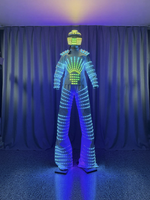 Costume LED Lumineux pour Homme, Style Marcheur sur Échasses, Tenue de Spectacle RGB à Couleurs Changeantes, Coton, avec Casque, Design Futuriste, pour Spectacles Ethniques Chinois