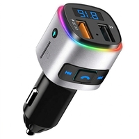 Pemutar MP3 Mobil dengan Layar Tegangan, Pengisi Daya Mobil dengan Pengisian Cepat QC 3.0 18W, Lampu Ambient 7 Warna, dan Transmitter FM