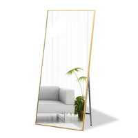 Grand miroir sur pied en alliage d'aluminium noir avec un design luxueux pour la décoration de la maison