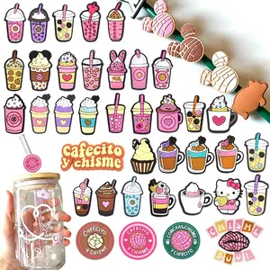 Ins Hot Seller Mexican Food Straw Topper PVC Bad Bunny Concha Cafecito Y Chisme Straw Charm Tips Toppers