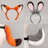 Serre-têtes d'animaux d'Halloween avec oreilles de renard, accessoires de costume queue de renard pour fêtes et spectacles, ensemble oreilles et queue de lapin et de renard