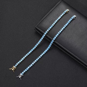 Hip Hop Mode Rapper Schmuck 4MM Full Diamond vergoldete Klaue <span class=keywords><strong>Set</strong></span> Aquamarin Zirkonia Tennis Armband - Product Image 5