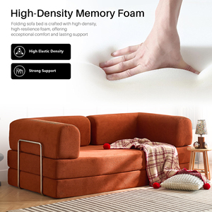 Free Shipping Convertible <b>Sofa</b> Bed Boneless Modular Couch Orange Fabric Memory Foam FloorLiving Room Compressed Couch in a Box - Product Image 3