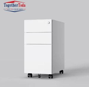 Meuble de rangement mobile moderne en métal à 4 tiroirs verrouillables pour bureau, écoresponsable, avec roulettes - Product Image 1