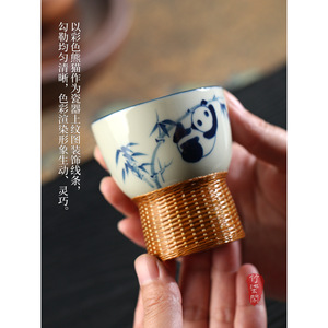 Hand Painted Panda Master <b>Cup</b> Porcelain Bamboo Woven High Tea <b>Cup</b> Home Ceramic Gift - Product Image 3