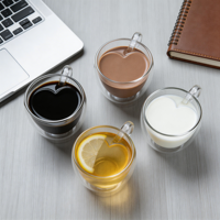 Mug à café en verre en forme de cœur de 8,5 oz (250 ml), résistant à la chaleur et au froid, en verre borosilicate à double paroi