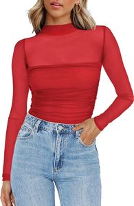 European American Cross-border 2025 for New Solid Color Neck Mesh Splicing <strong>See</strong>-<strong>through</strong> Long-sleeved Sexy Cute <strong>Top</strong> - Product Image 6