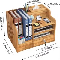 Organizador de Escritorio de Bambú de Gran Capacidad, Soporte de Almacenamiento, Archivador, Caja para Suministros de Oficina, Accesorio de Mesa para Uso Doméstico