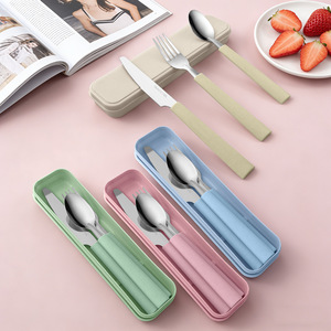 Stainless steel portable three-piece cutlery set, Western-style spoon, fork, and knife <b>storage</b> <b>box</b>, Korean-style spoon, fork, - Product Image 2