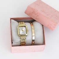 Jam Tangan Wanita Cantik Set Jam Tangan Mewah Fashionable Gelang Dial Sederhana Kecil Hadiah untuk Wanita Pemakaian Sehari-hari