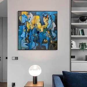 Figura de cubismo abstracto, arte de pared, pintura moderna para decoración del hogar con formas geométricas y colores llamativos para sala de estar - Product Image 3