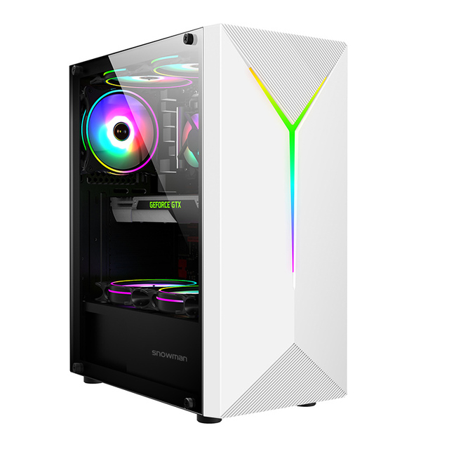 SNOWMAN Popular White PC Gamer Cabinet Chassis ATX/M-ATX Tempered Glass Computer Case & Towers Aluminum RGB Desktop Gaming Case