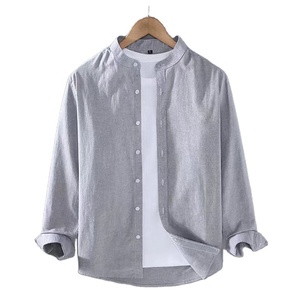 Camicia in <span class=keywords><strong>Lino</strong></span> con Colletto alla Coreana, Maniche Lunghe, Bianca e Nera, Morbida e Confortevole, Semplice, Tinta Unita, Autunnale, per <span class=keywords><strong>Uomo</strong></span> - Product Image 6
