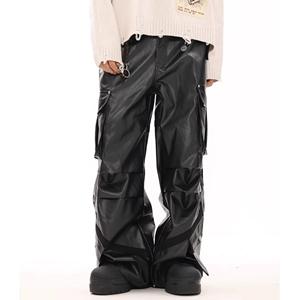 <span class=keywords><strong>Jeans</strong></span> <span class=keywords><strong>Larghi</strong></span> da Uomo in Denim Cerato Stile High Street Streetwear Hip Hop, Pantaloni Vestibilità Ampia in <span class=keywords><strong>Jeans</strong></span> Cerato Effetto <span class=keywords><strong>Pelle</strong></span> Lavata con Tasche Grandi - Product Image 2