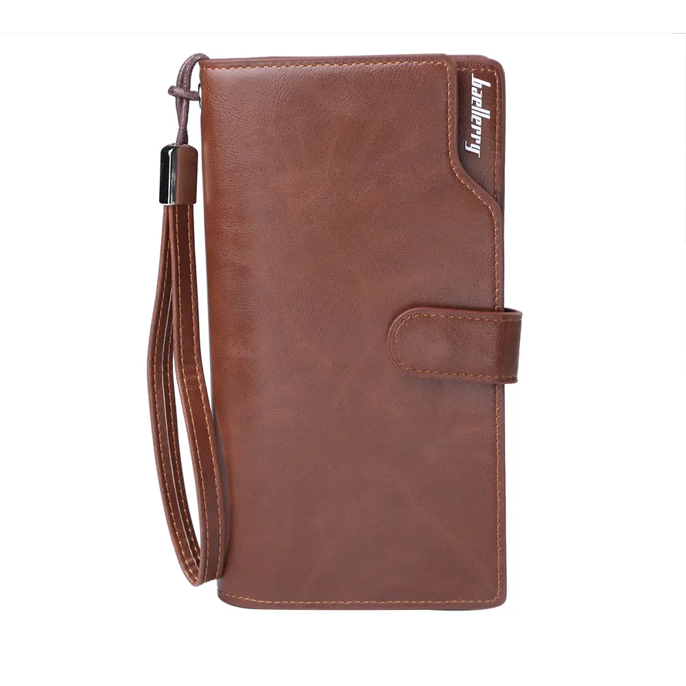 Baellerry Luxury Brand Men Wallets Long Men Purse Male Clutch Leather Zipper Wallet With Handle Strap