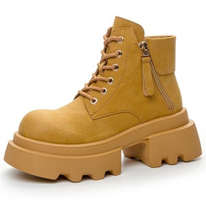 Dropshipping Custom Logo <strong>Designer</strong> Chunky Platform Boots Women Shoes Genuine Leather Height Increasing <strong>Booties</strong> - Product Image 1