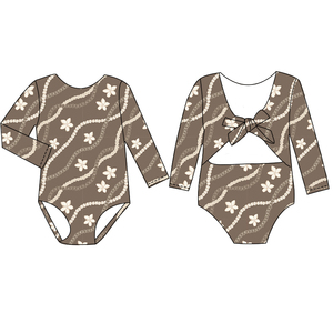 Traje de Baño de Manga Larga para Niñas, Venta al por Mayor de Fábrica, Estampado Floral Hawaiano Personalizado, Traje de Baño de Una Pieza con Lazos en la Espalda, Bikini de Playa para Niños - Product Image 5