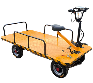 Chariot à plateforme électrique à quatre roues en métal, capacité de 1000 kg, fonctionne sur batterie, chariot de manutention de matériaux d'entrepôt, 48 V, industriel - Product Image 3