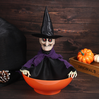Panier à bonbons électrique d'Halloween avec lumière LED, sorcière animatronique, décoration d'horreur pour Halloween, pour la collecte de bonbons ou de farces