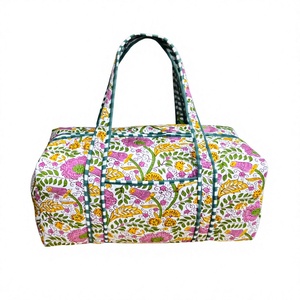 Women's Large Cotton Weekender Travel Bag, Handmade Quilted Fabric Duffle Bag, Block Printed Overnight Bags, Hand <b>Luggage</b> Bags - Product Image 1