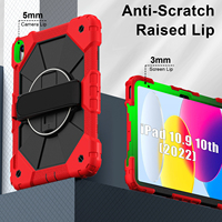 Étui robuste anti-chute WESOROL pour iPad A16 11e génération 2025 iPad 10e génération 10,9 2022 avec support rotatif à 360°, sangle de main et bandoulière, rouge et noir