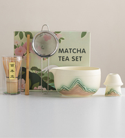 Astief Nouveau Design INS Matcha Tool Mushroom Matcha Chasen Ceramic Embossment Mountain Pattern Bamboo Matcha Kit Set for Tea Lover