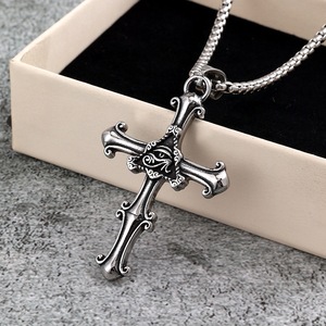 yunnique Stainless Steel <b>Cross</b> Pendant Necklace With Horus Eye Design For Men And Women Party Gift Fashion Jewelry - Product Image 2