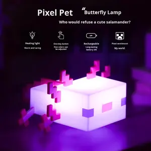 Veilleuse Pixel Axolotl (esthétique <span class=keywords><strong>Minecraft</strong></span>) : Lampe à changement de couleur rechargeable par USB pour chambres et bureaux - Product Image 3