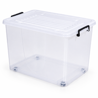Boîte de rangement domestique personnalisée en PP transparent 70L, rectangulaire avec couvercle et poignées, organisateur pour armoire et buanderie