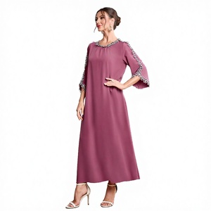 Vestido Abaya Largo Antiestático con Bordado Floral Vintage, Musulmán, de Oriente Medio, de Poliéster, Transpirable, Étnico, de Verano, Estilo Dubái - Product Image 3