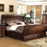 Lit de traîneau en bois massif américain de luxe antique avec un design européen classique, tailles et couleurs personnalisables