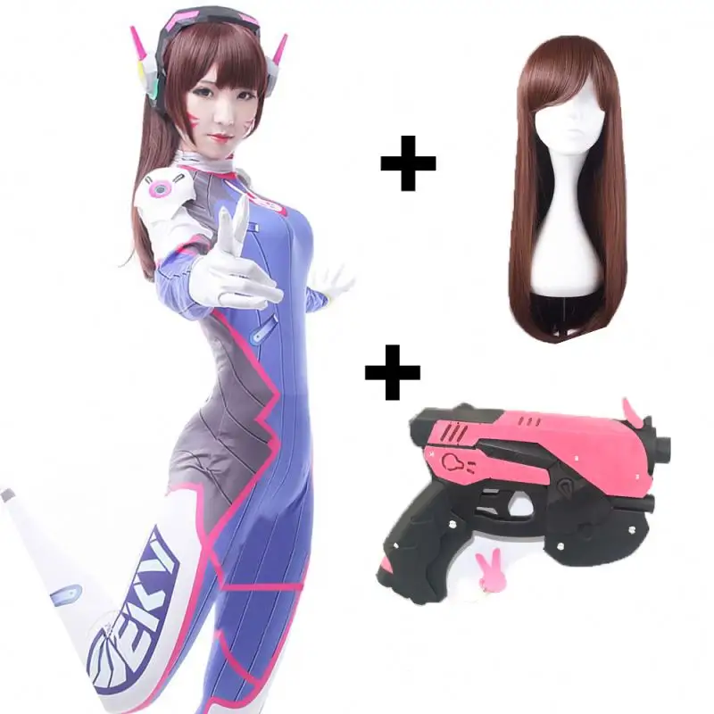 Permainan Kostum Cosplay Dva Wanita Dewasa Gambar 3D Spandex Pesta Halloween Setelan Wig Zentai Senjata D.Va Cos