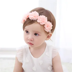 new children's lace headband girl floral hairband five chiffon flowers kid tiara