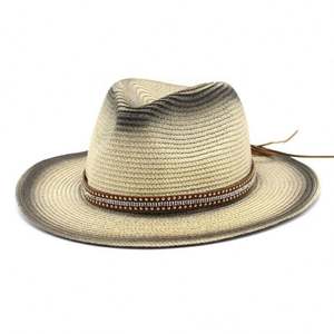 Custom Unisex Vintage Ombre <b>Printed</b> <b>Paper</b> Straw <b>Sun</b> Hat New Trendy Panama Style with Rivet Belt for Outdoor Beach & Travel - Product Image 4