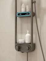 Ensemble de douche pluie gris anthracite tendance TikTok pour salle de bain, finition nickel brossé doux, mitigeur thermostatique électrique multimode avec douchette à main