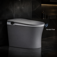 WC intelligent monobloc sans bride avec bidet chauffant, chasse automatique, cuvette allongée, double chasse, télécommande, compatible S-Trap et P-Trap