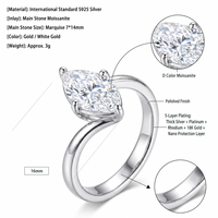 Fabricant en gros d'anneaux personnalisés en moissanite certifiée GRA pour femmes, en argent sterling 925, avec sertissage à griffes de 7x14mm, style bande croisée