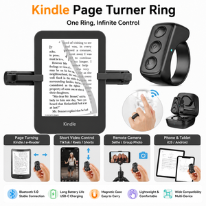 Tourneur de page à distance <span class=keywords><strong>pour</strong></span> Kindle Paperwhite, <span class=keywords><strong>iPad</strong></span>, tablettes, liseuses électroniques – Anneau de défilement sans fil <span class=keywords><strong>pour</strong></span> lecture mains libres – Accessoire de lecture confortable - Product Image 2
