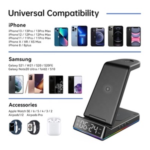 15W 5 en 1 cargador inalámbrico rápido soporte estación de carga multifunción para <span class=keywords><strong>iPhone</strong></span> iWatch <span class=keywords><strong>Airpods</strong></span> con reloj Digital - Product Image 3