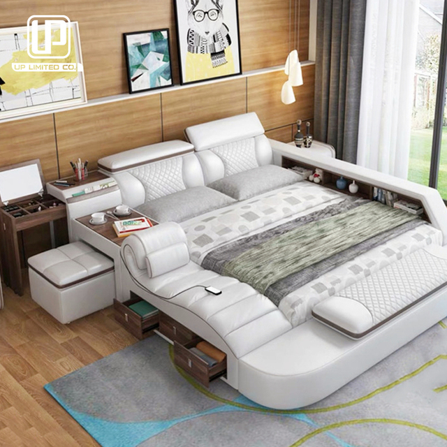 Modern Luxury Multi Functional Bedroom Furniture Set King Queen Size Leather Bed Multi-Function Multifunctional Beds