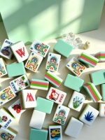 Tuiles de Mahjong Américaines en Acrylique, Pièces de Jeu à Rayures Bleues, Motif Nœud, 4 Joueurs, Luxe, Classique, Divertissement de Table