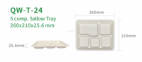 Assiette repas biodégradable à 5 compartiments, écologique, recyclable, compostable, sans BPA, en bagasse blanche (vente en gros)